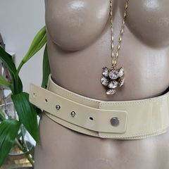 JAEGER genuine leather beige patent waistband belt - Sz M - Rrp 95 (New)