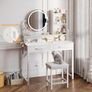 Dressing Table with LED Lights, Adjustable Brightness & Height Adjustable for 120-180 cm, 2 Fabric Drawers, 80 x 40 x 136 cm, White + White Image 6