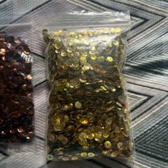 Medium size Bag of gold , bronze sequin and 2 bag of big and small crystals 8euro for all