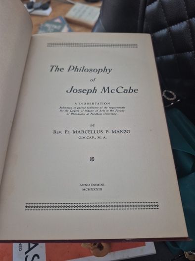 first edition very rare the philosophy of Joseph McCabe by Reverend marcelius manzo