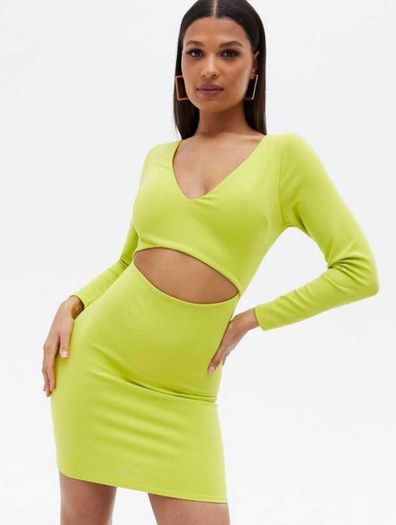 Lime Green Cut Out Mini Bodycon Dress