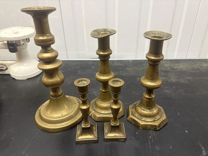 Five Vintage Brass-Tone Candlesticks