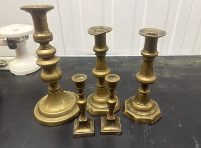 Five Vintage Brass-Tone Candlesticks