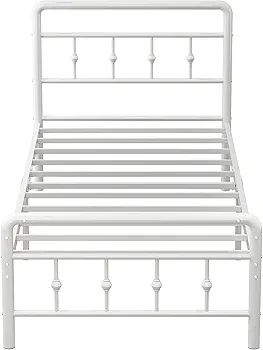 Single Bed Frame 3ft with Headboard and Footboard, Single Metal Bed Frame 46 cm High with Steel Slats Support, Noise Free, Easy Assembly, White