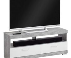 FMD TV/Hi-Fi Stand Concrete Grey and Glossy White