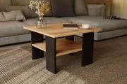 Coffee Table Oak Black Modern Living Room Table 60 x 60 x 45 cm - Square, Stable &amp; Practical with Shelf - Compact Sofa Table, Robust and Easy to Clean