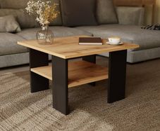 Coffee Table Oak Black Modern Living Room Table 60 x 60 x 45 cm - Square, Stable & Practical with Shelf - Compact Sofa Table, Robust and Easy to Clean