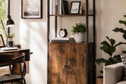 Bookcase Standing Shelf with Doors, Metal Frame,