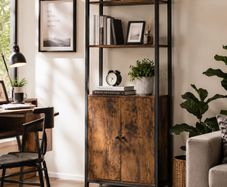 Bookcase Standing Shelf with Doors, Metal Frame,