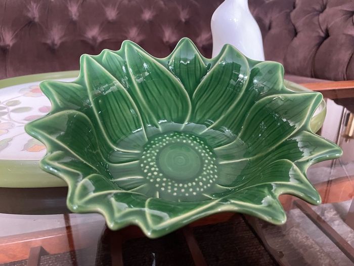 Vintage Appolia French Ceramic Sunflower Baking Form in Provincial Green
