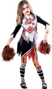 Childs Zombie Cheerleader Fancy Dress Halloween Costume High School Girls Kids Outfit (FREE SHIPPING)
