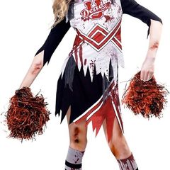 Childs Zombie Cheerleader Fancy Dress Halloween Costume High School Girls Kids Outfit (FREE SHIPPING)
