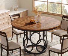Round Dining Table With Metal Base Colour (Black Brown)