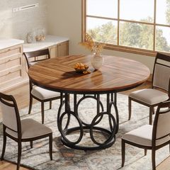 Round Dining Table With Metal Base Colour (Black Brown)