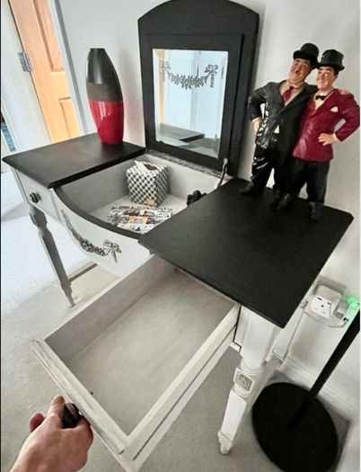 Elegant Solid Wood Console Table with Mirror Concealing a Storage Area 107cm x 40cm
