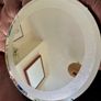 Vintage Frosted Rim Round Glass Wooden Backed Wall Mirror 1960s Image 9