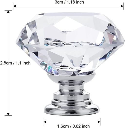 BNIB 4 Pack 30mm Crystal Glass Cabinet Door Knobs Cupboard