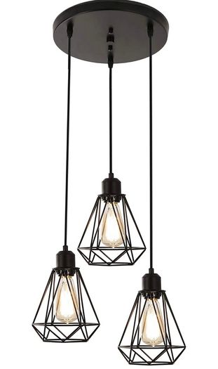 3-Light Pendant Light, Flush Mount Ceiling Light Fixture with Black Metal Cage Shade, Vintage Hanging Pendant Lighting for Kitchen, Island, Dining Room (FREE POSTAGE)