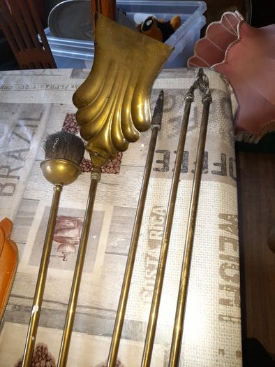 Beautiful Old Large Brass Fire Irons Shovel, Poker, Tongs, and a Brush, Postage Available or Collection on all my items