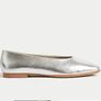 M&S Leather Square Toe Ballet Pumps Silver Metallic  Size 5.5 Image 2
