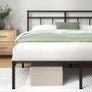 Bed 90 x 190 cm Metal Frame with Headboard  Easy Assembly Height 30 cm with Slats Support Storage Space Under the Modern Design  Black Image 4