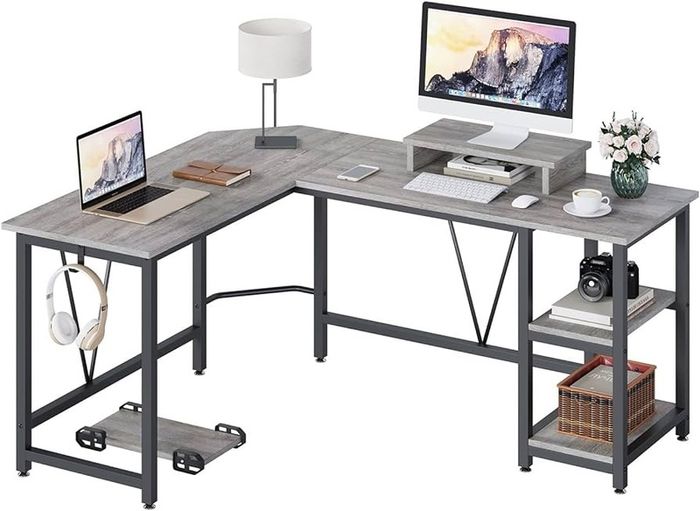 Computer desk, L-shaped Corner Desk with 2-Layer Storage,Large PC Laptop Table with Monitor Stand and CPU Stand,Gaming Desk Writing Table for Office Home