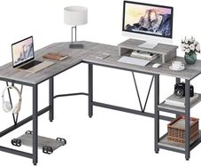 Computer desk, L-shaped Corner Desk with 2-Layer Storage,Large PC Laptop Table with Monitor Stand and CPU Stand,Gaming Desk Writing Table for Office Home