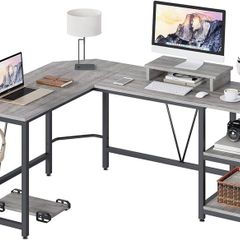 Computer desk, L-shaped Corner Desk with 2-Layer Storage,Large PC Laptop Table with Monitor Stand and CPU Stand,Gaming Desk Writing Table for Office Home