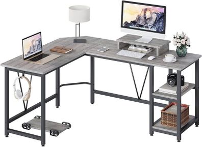 Computer desk, L-shaped Corner Desk with 2-Layer Storage,Large PC Laptop Table with Monitor Stand and CPU Stand,Gaming Desk Writing Table for Office Home