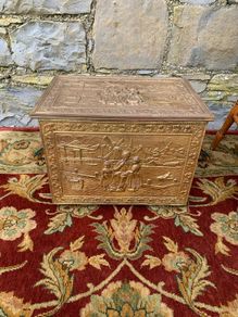 Embossed Brass Coal Box  or Log Bin
