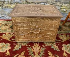 Embossed Brass Coal Box  or Log Bin