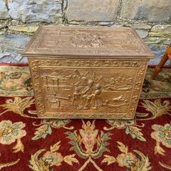 Embossed Brass Coal Box  or Log Bin