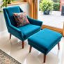 Occasional Chair & Matching Footstool Velvet Teal/Turquoise Excellent Condition Image 3