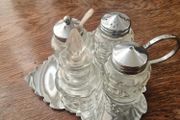 Vintage Glass Condiment Set with Tray