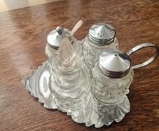 Vintage Glass Condiment Set with Tray