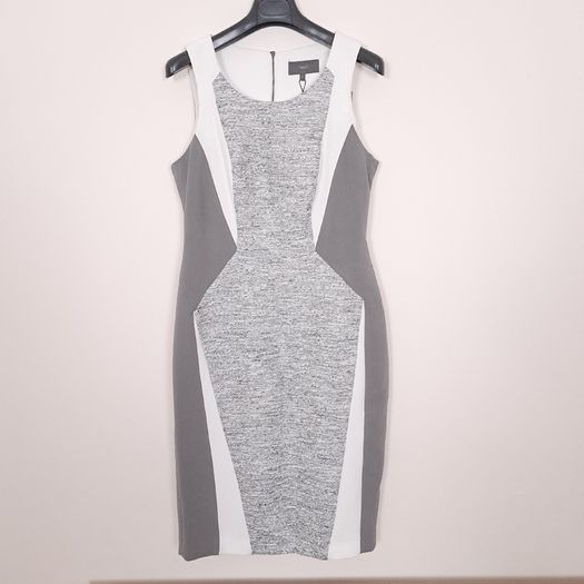 Next Grey Textured & White Colorblock Sleeveless Sheath Bodycon Pencil Dress 12-14UK/40-42EU