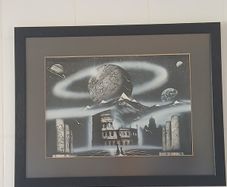 Original Surrealist Spray Paint Art. Professionally Framed 22 x 27 inches.