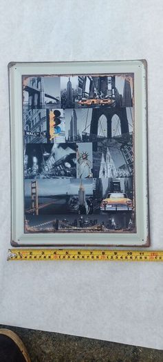 Large Usa new york city metal sign ,,nice display advertising item, for pub restaurant man cave etc,,buyer collects or pays postage thank you, see pictures for condition,