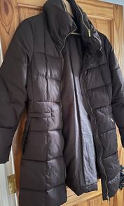Brown Padded Coat With Built In Hood