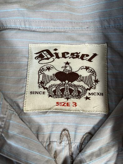 Diesel Embroidered Short Sleeve Button Up Shirt - Mens Sz M - Blue Grey Stripe