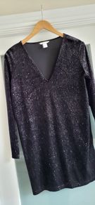 H&M black velvet sparkle dress Sz S (Fit 10-12UK)
