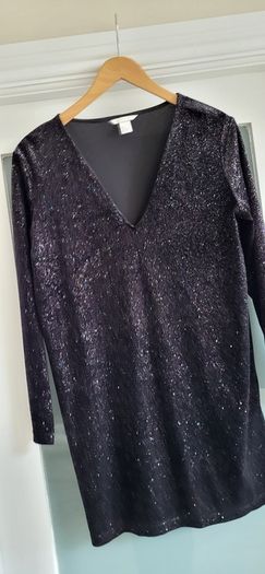 H&M black velvet sparkle dress Sz S (Fit 10-12UK)