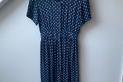 Max Vintage 100% Pure Silk Navy Blue Medallion Dress Size 14