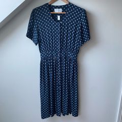 Max Vintage 100% Pure Silk Navy Blue Medallion Dress Size 14
