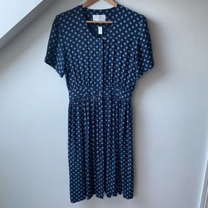 Max Vintage 100% Pure Silk Navy Blue Medallion Dress Size 14