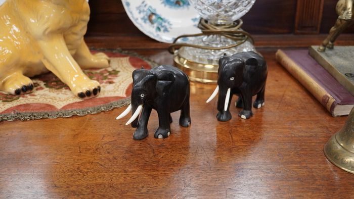 Pair of Ebony Wood Elephants