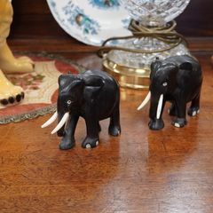 Pair of Ebony Wood Elephants