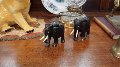 Pair of Ebony Wood Elephants