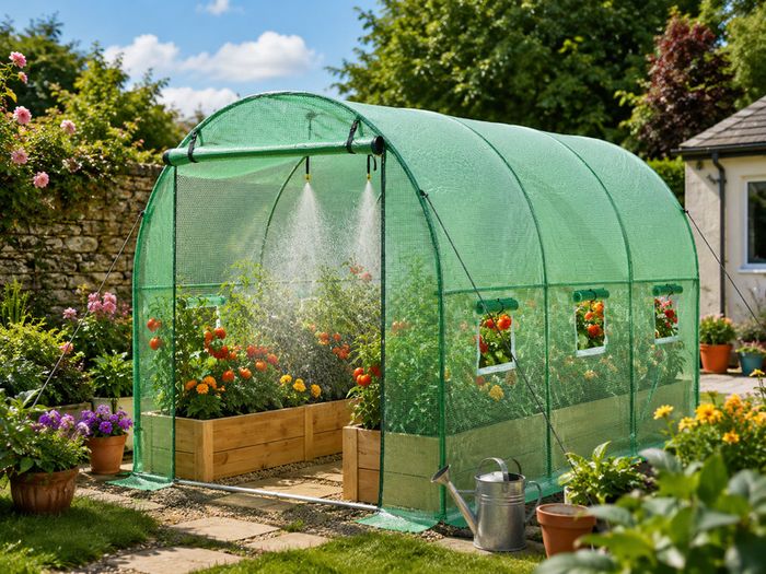 10ft x 7ft Walk In Heavy Duty Polytunnel Greenhouse with Built In Irrigation