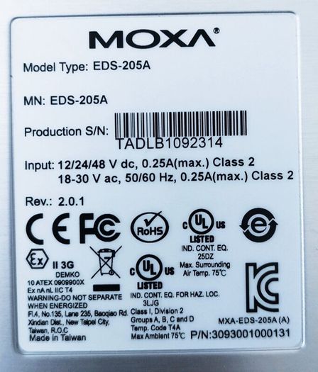 MOXA EDS-205A Unmanaged Ethernet switch with 5 10/100BaseT(X) ports
